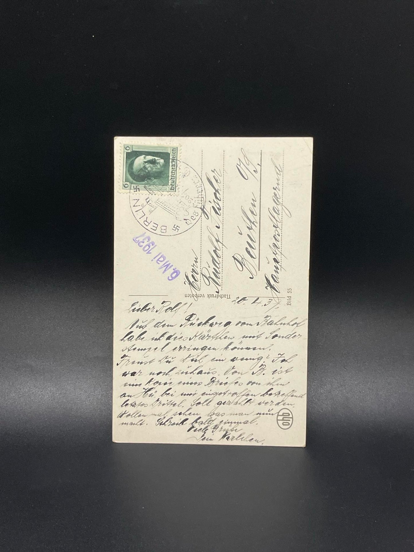 GERMAN WW2 "UNSER FUHRER" ADOLF HITLER MAY 6TH 1937 BERLIN STAMPED POSTCARD