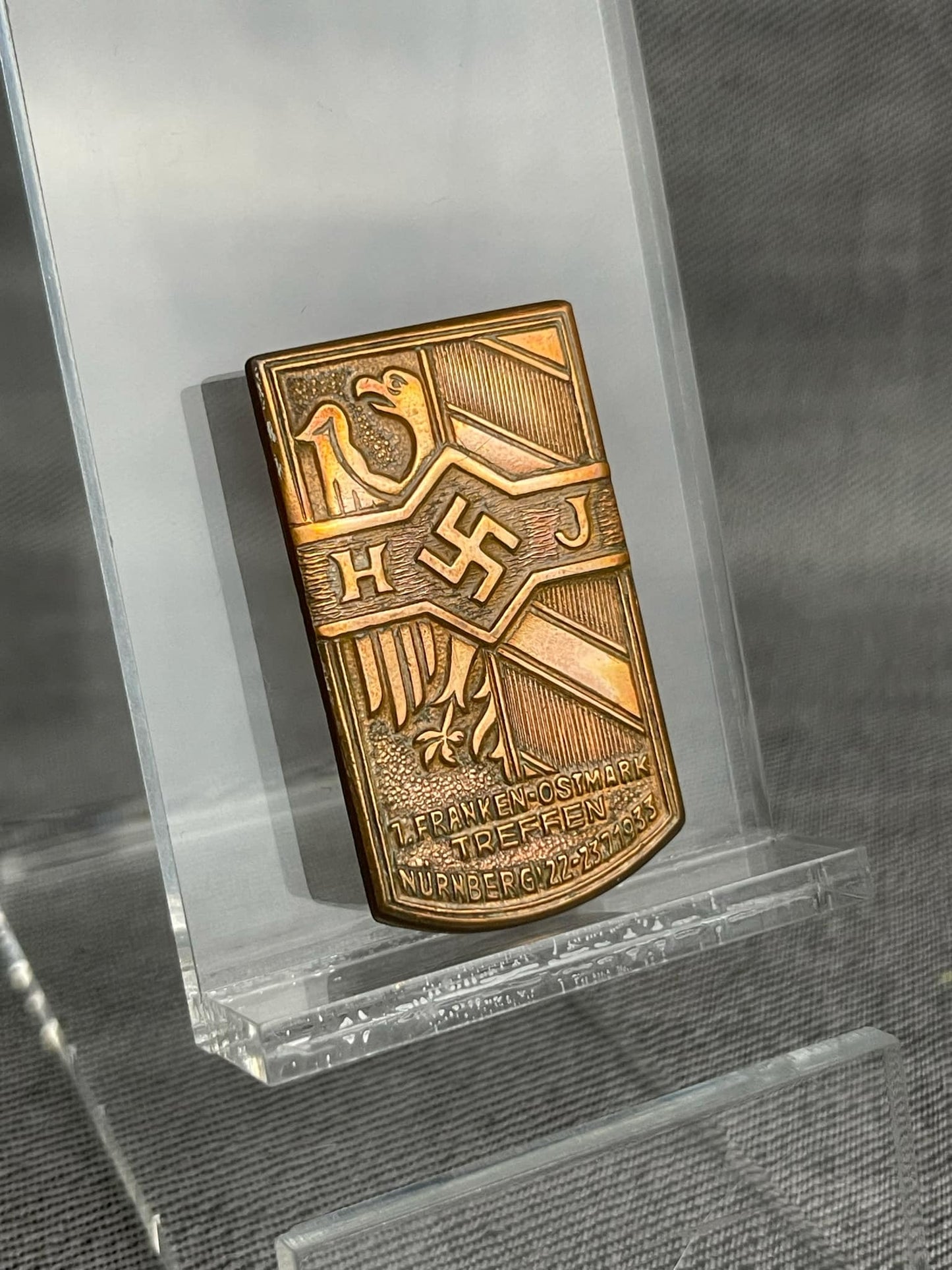 GERMAN WW2 1933 FRANKEN-OSTMARK NURNBERG HITLER JUGEND "HJ" TREFFEN BADGE GES.GESCH. MARKED