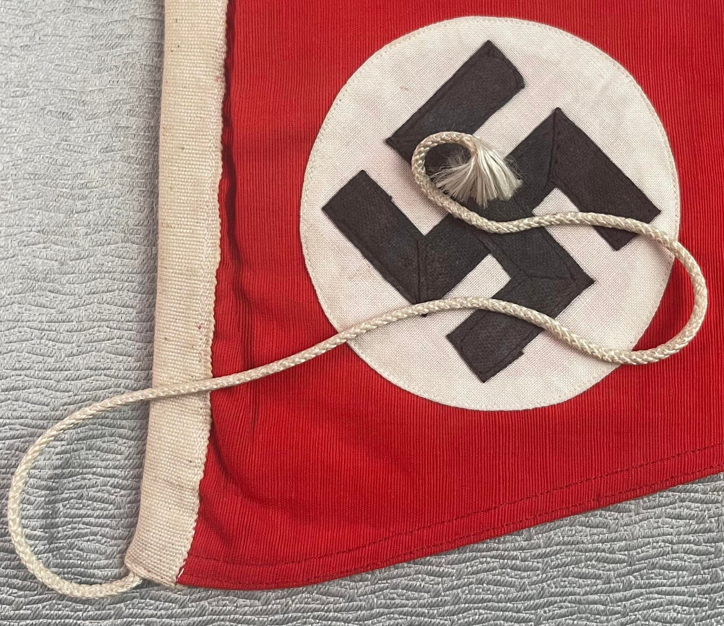 GERMAN WW2 NSDAP DOUBLE SIDED CAR PENNANT WITH ORIGINAL METAL CLIP & ROPE