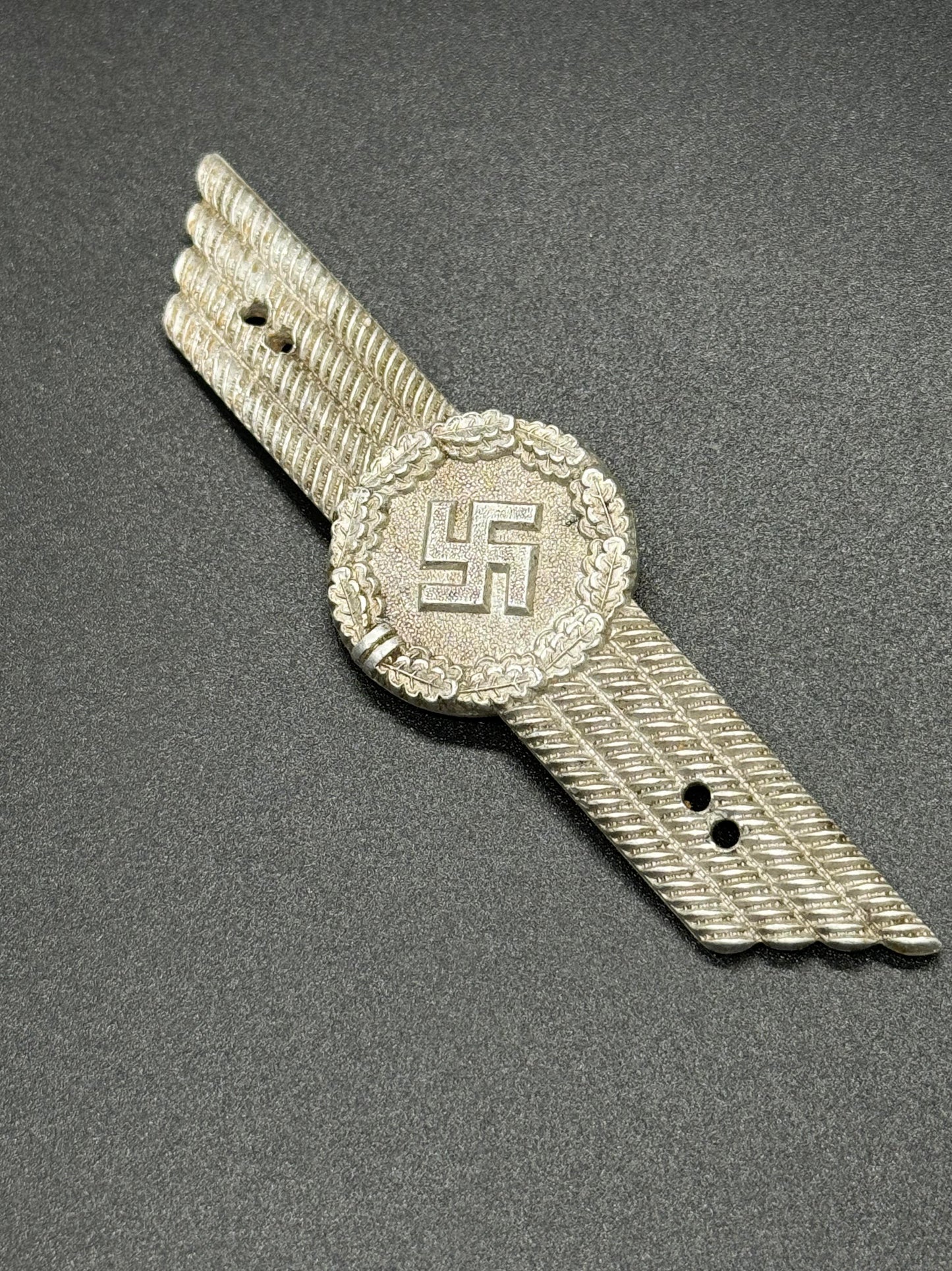 GERMAN WW2 LUFTWAFFE CIVILIAN FIRE BRIGADE EM/NCO VISOR/CAP SEW-ON METAL INSIGNIA