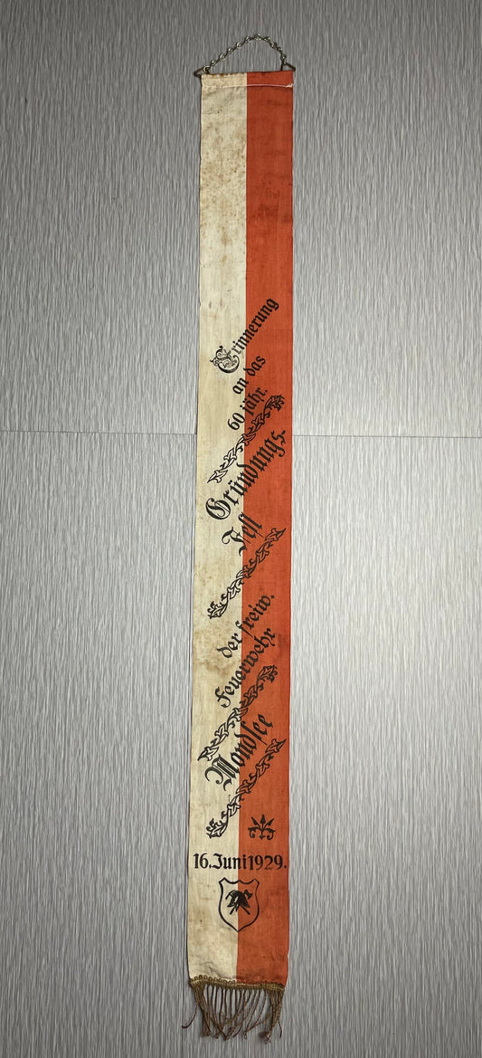 GERMAN 1929 MONDSEE VOLUNTEER FIRE DEPARTMENT 60TH ANNIVERSARY FLAG/BANNER