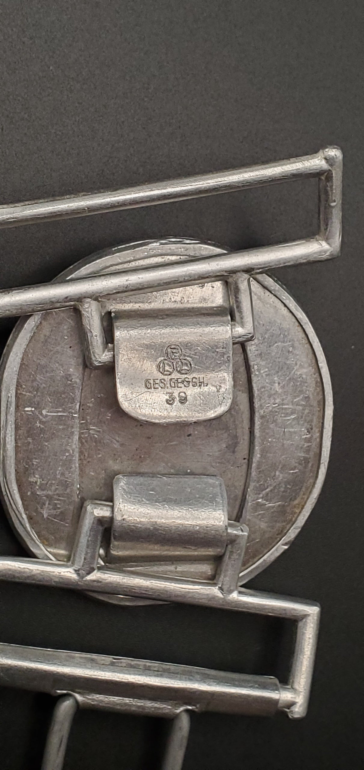 GERMAN WW2 1939 CUSTOMS OFFICERS BELT BUCKLE IN ALUMINUM BY “FLL”