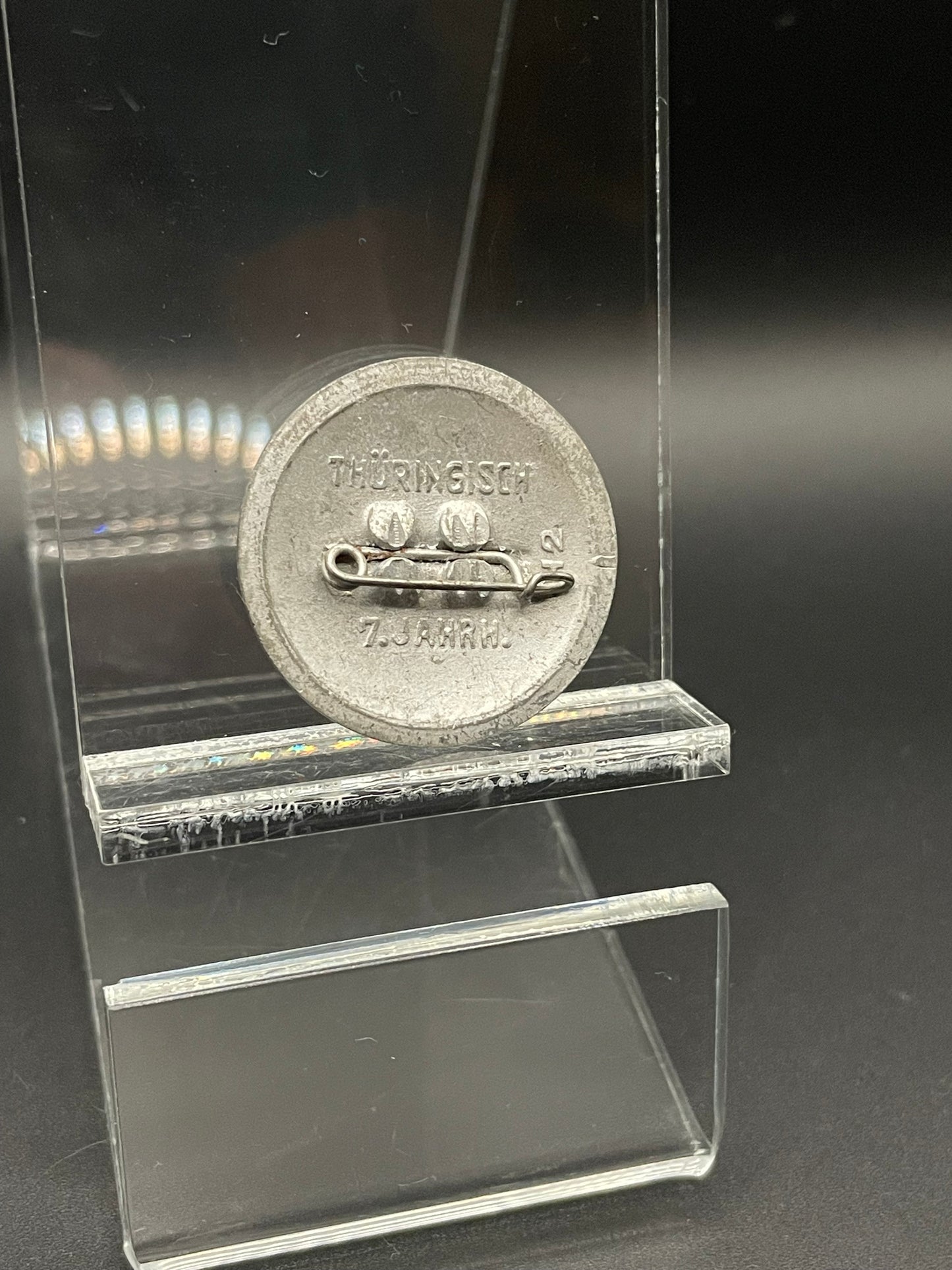 GERMAN WW2 WINTERHILFSWERK “WHW” GERMANIC SHIELD PIN/BADGE MARKED THÜRINGISCH 7 JAHRH.H2