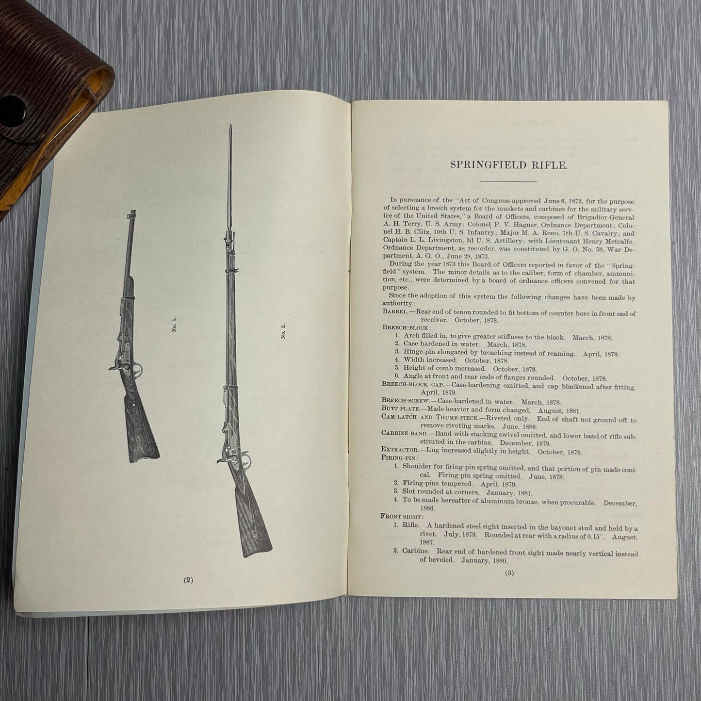 US ARMY 1898 “DESCRIPTION AND RULES FOR THE MANAGEMENT OF THE SPRINGFIELD RIFLE CARBINE CALIBER .45” BOOK W/ 1882 HEADLESS SHELL EXTRACTOR MANUAL
