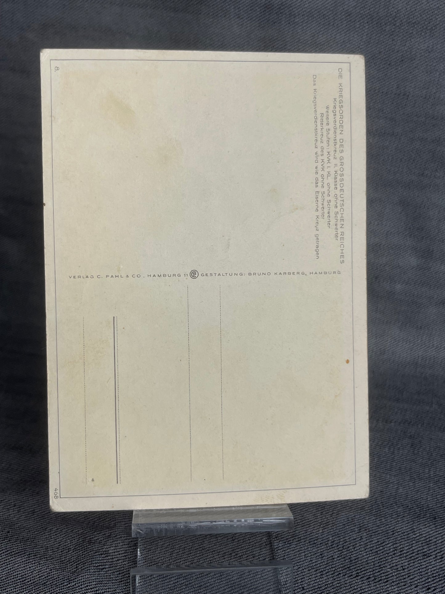 GERMAN WW2 WAR MERIT CROSS SECOND CLASS WITHOUT SWORDS POSTCARD