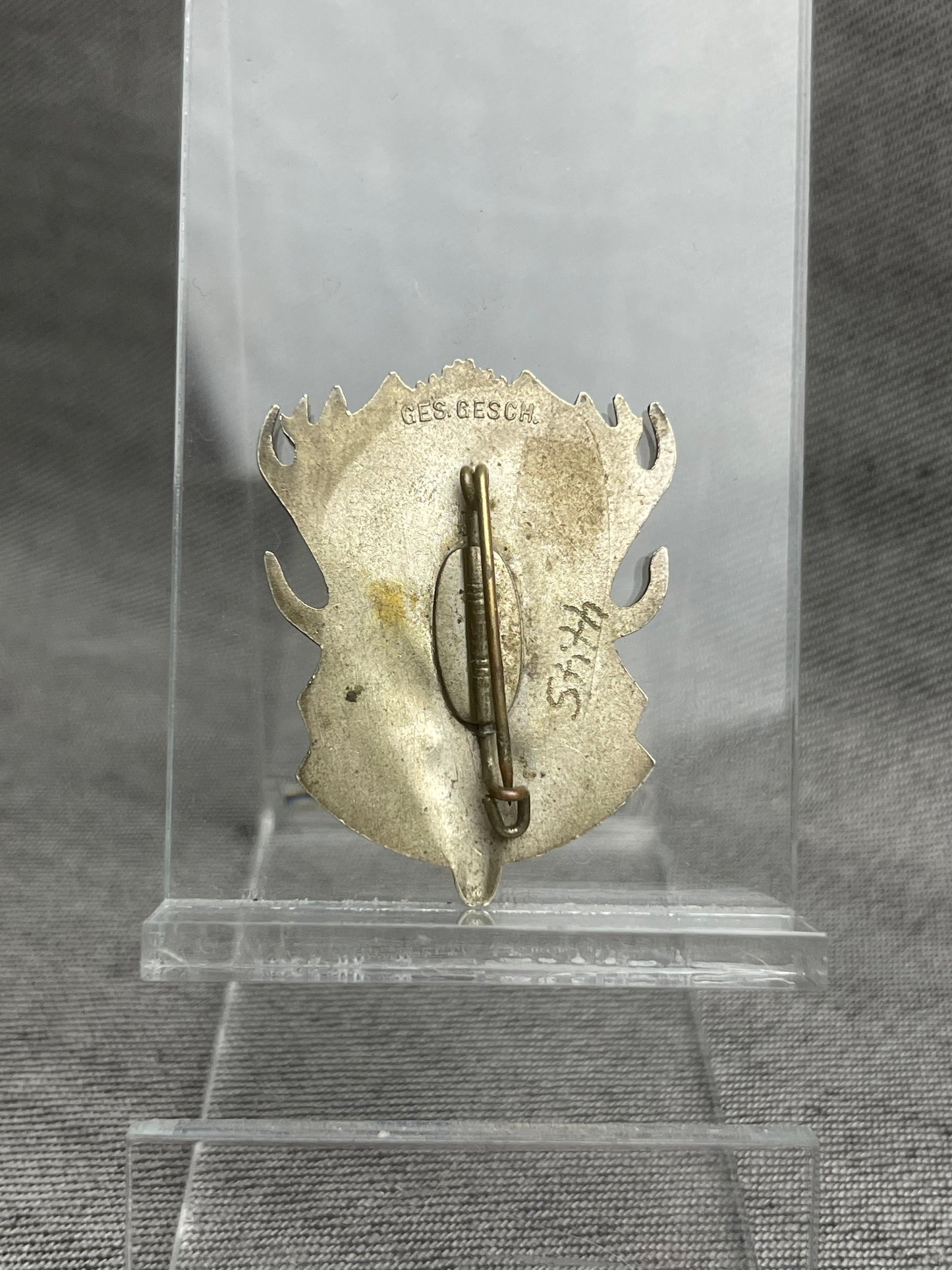 GERMAN WW2 DEUTSCHE JAGËRSCHAFT ‘DJ’ BADGE NAMED & GES.GESCH MARKED