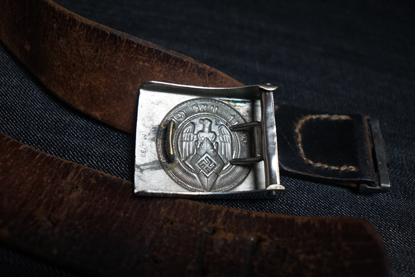 GERMAN WW2 HITLER JUGEND “HJ” BELT & BUCKLE ASSMAN RZM M4/39 RBNR MARKED