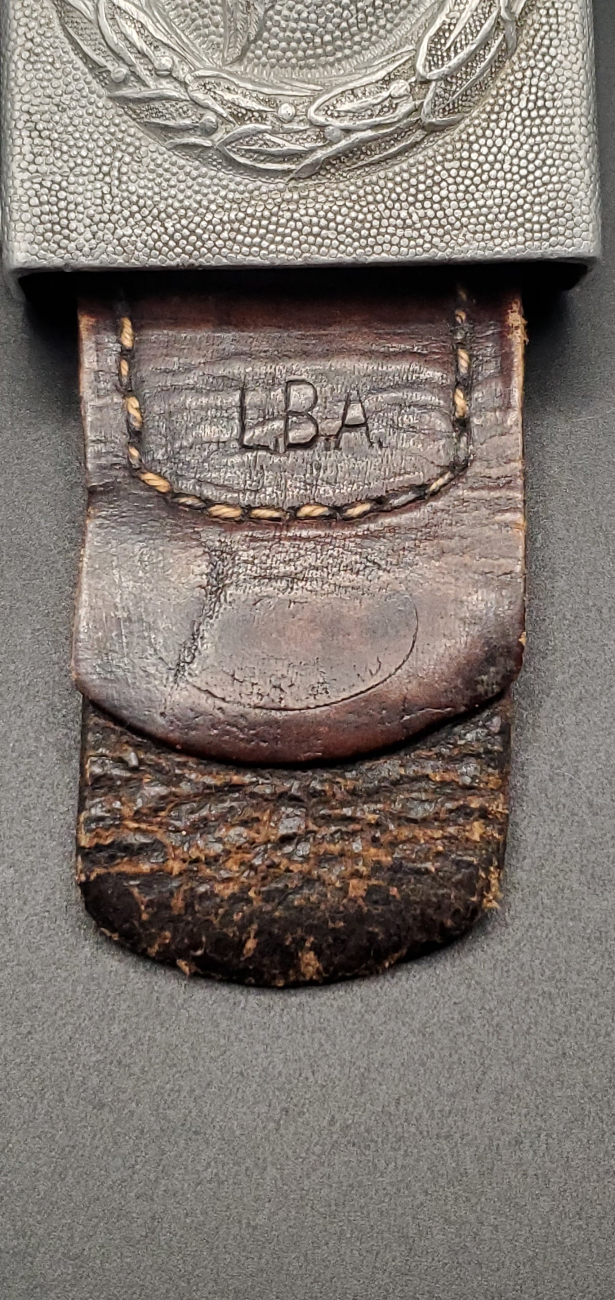 GERMAN PRE WW2 1938 LUFTWAFFE LEATHER TABBED BELT BUCKLE BY R.S.&S. & LBA MARKED