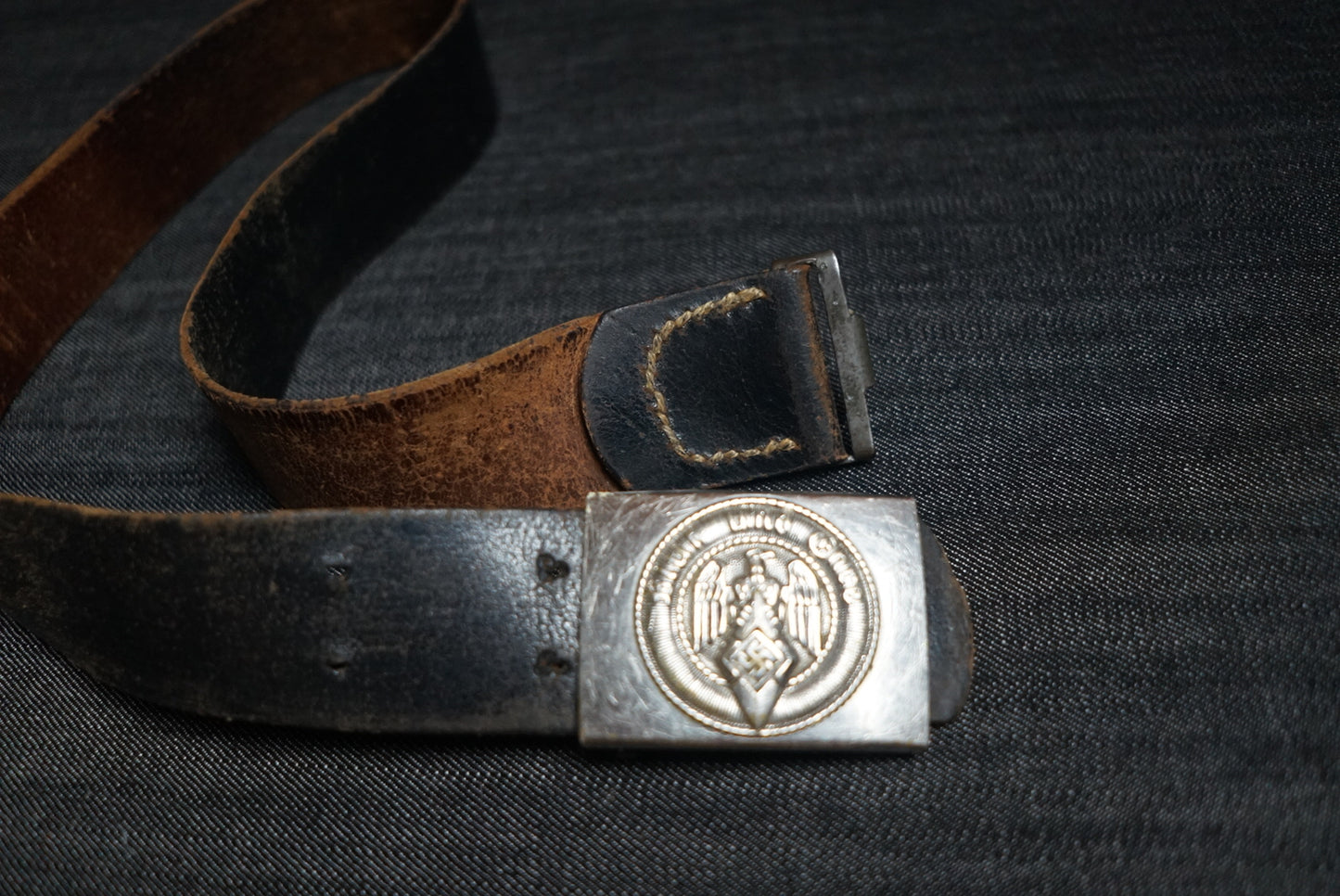 GERMAN WW2 HITLER JUGEND “HJ” BELT & BUCKLE ASSMAN RZM M4/39 RBNR MARKED