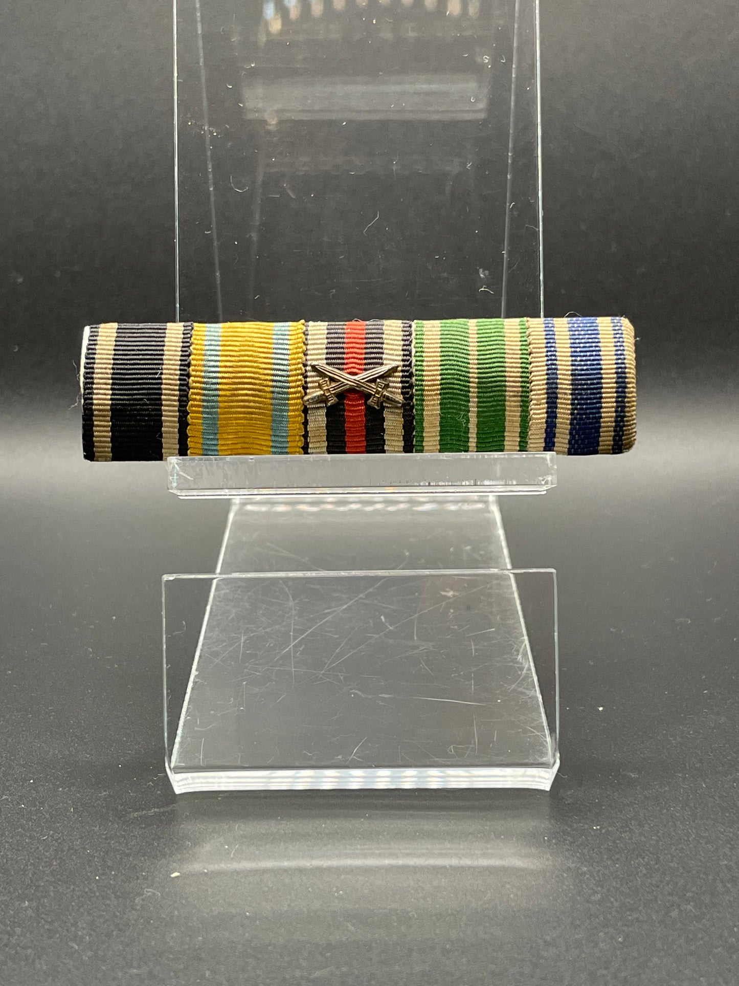 GERMAN WW1 5 PLACE RIBBON BAR EK2 1914-18, HINDENBURG CROSS W/ SWORDS, F. AUGUSTUS KINGDOM OF SAXONY, SERVICE AWARD OF ALL CLASSES KINGDOM OF SAXONY AND BALTIC CROSS FREIKORPS SERVICE FIGHT AGAINST BOLSHEVISM RARE