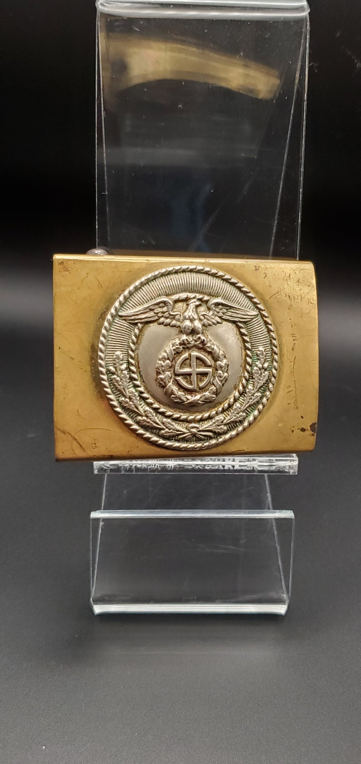 GERMAN WW2 STURMABTEILUNG „SA” EARLY 2-PIECE BELT BUCKLE W/ SUNWHEEL SVASTIKA