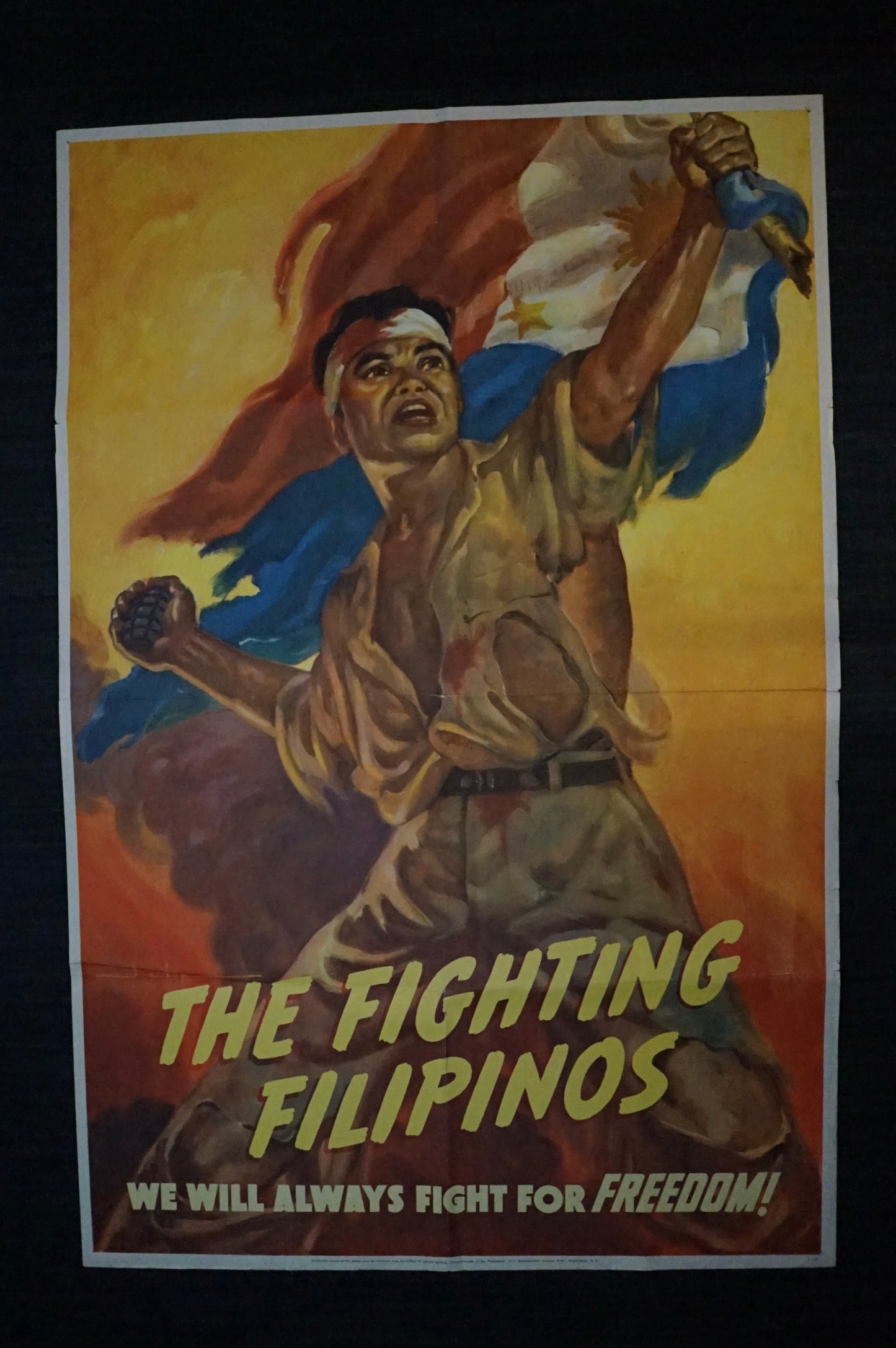 US WW2 1942 JAPANESE INVASION PROPAGANDA POSTER  „THE FIGHTING FILIPINOS” RARE
