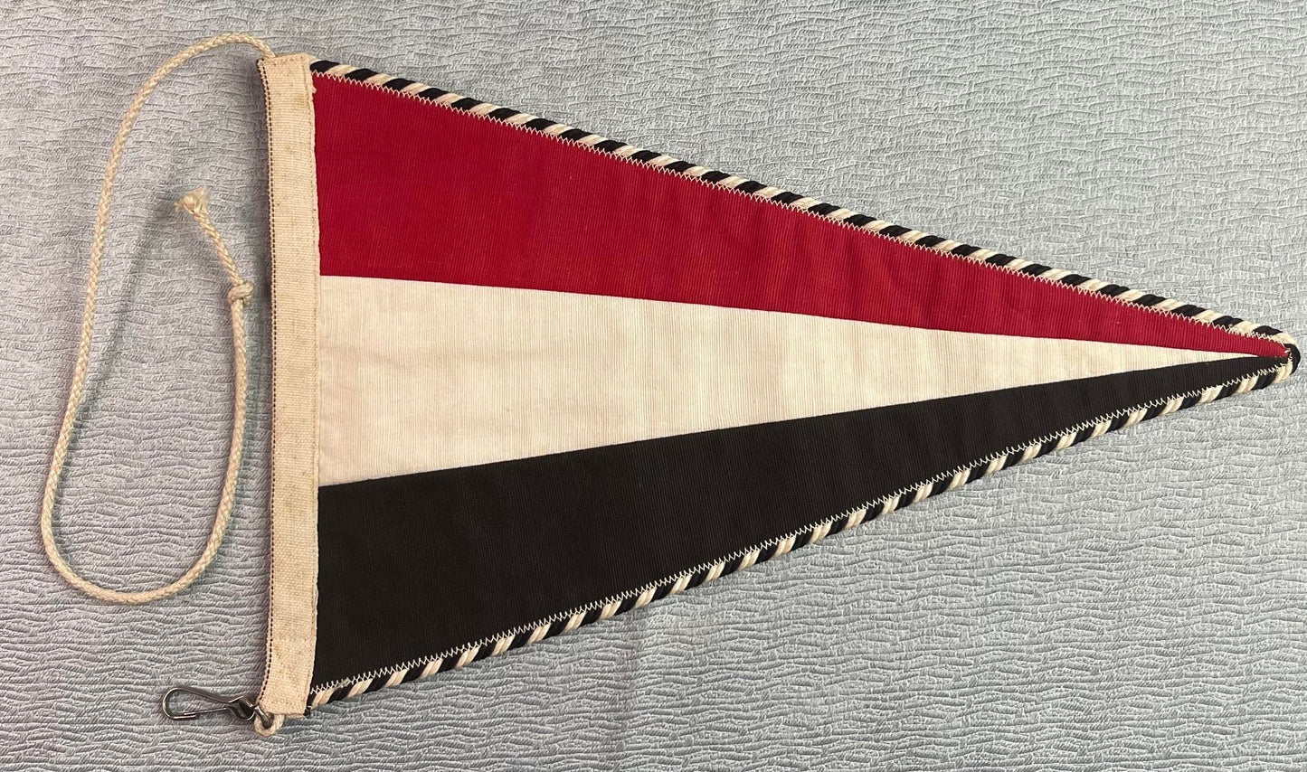 GERMAN WW2 TRI-COLOR VEHICLE PENNANT WITH ORIGINAL ROPE & HOOK