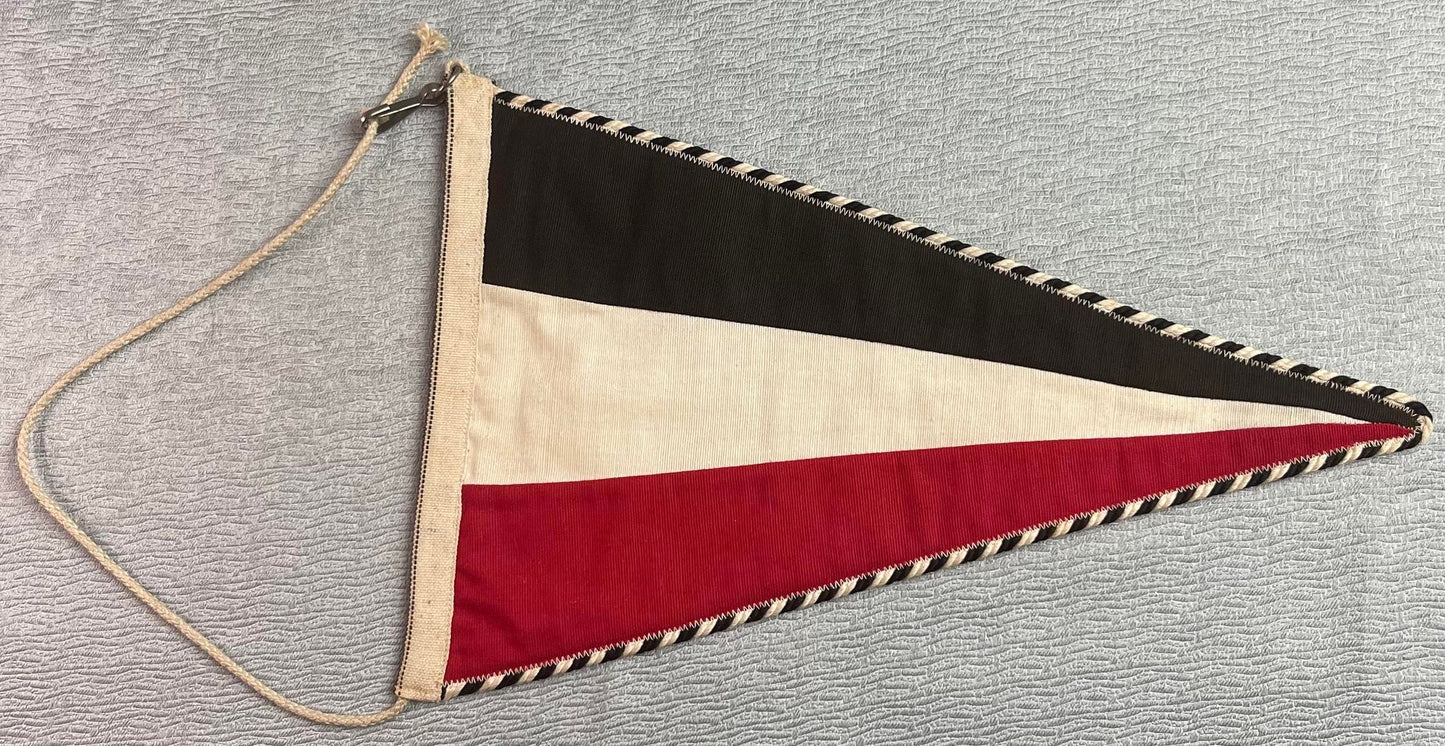 GERMAN WW2 TRI-COLOR VEHICLE PENNANT WITH ORIGINAL ROPE & HOOK