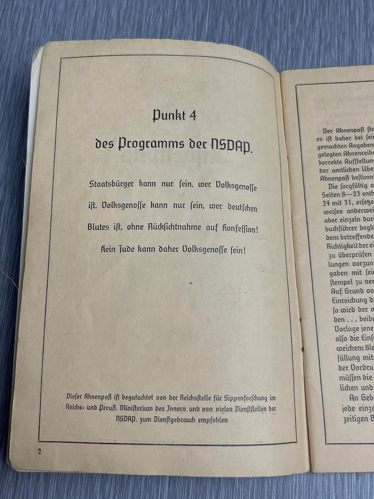 GERMAN WW2 AHNENPAS BLOODLINE PASSPORT EAST PRUSSIA
