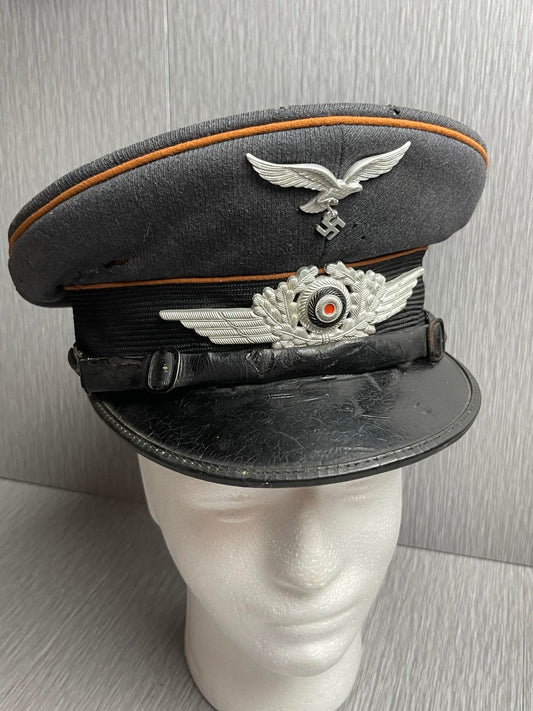 GERMAN WW2 1939 LUFTWAFFE EM SIGNALS VISOR HAT OSTLAND, FREIBURG SCHLESIEN
