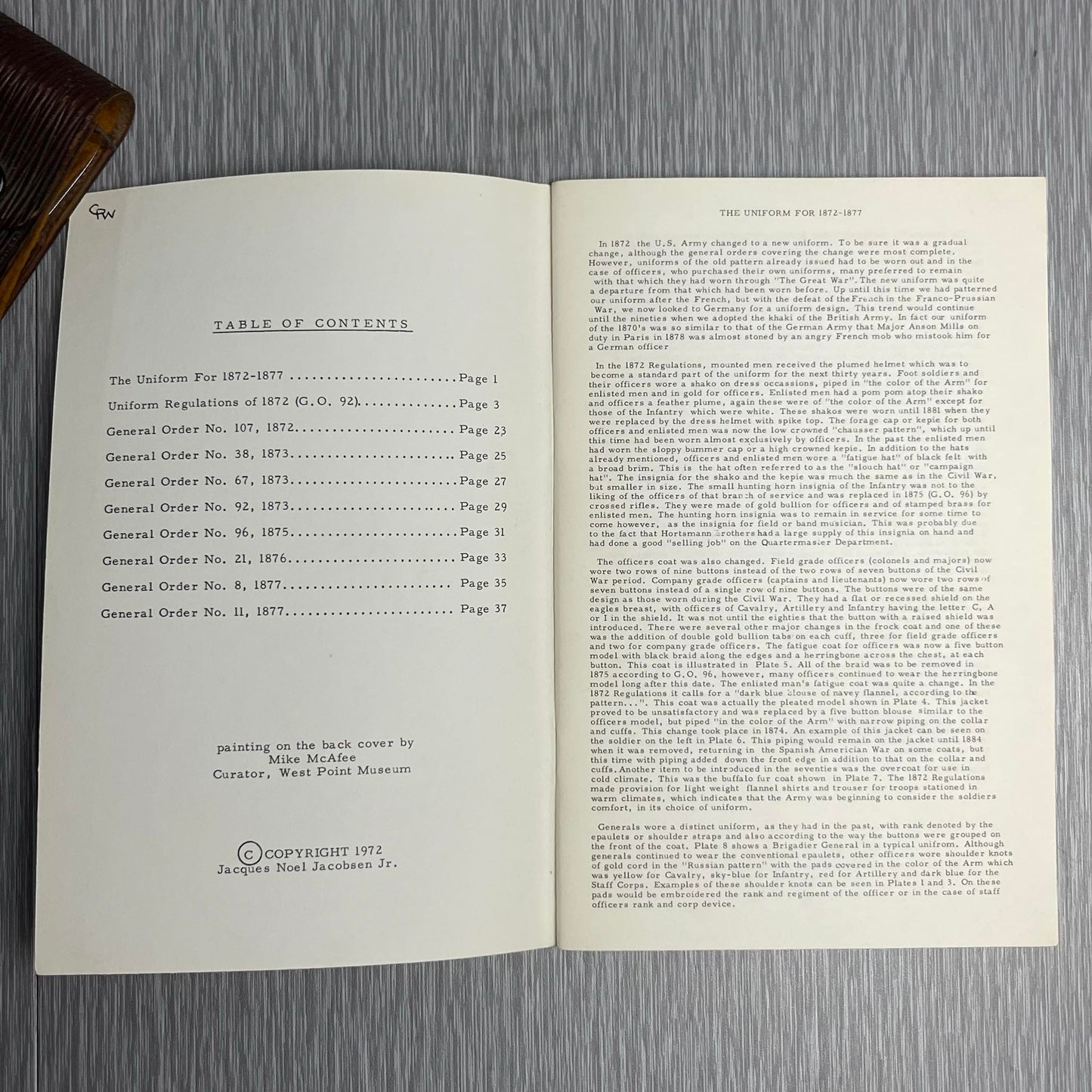 US ARMY BOOK “1872 REGULATIONS AND NOTES FOR THE UNIFORM OF THE ARMY OF THE UNITED STATES” 1972 MANOR PUBLISHING, STATEN ISLAND NY