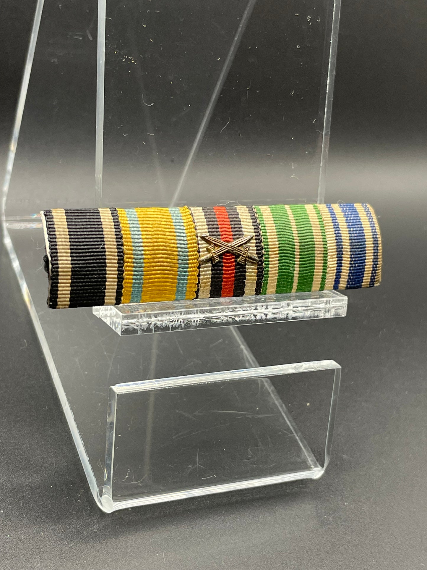 GERMAN WW1 5 PLACE RIBBON BAR EK2 1914-18, HINDENBURG CROSS W/ SWORDS, F. AUGUSTUS KINGDOM OF SAXONY, SERVICE AWARD OF ALL CLASSES KINGDOM OF SAXONY AND BALTIC CROSS FREIKORPS SERVICE FIGHT AGAINST BOLSHEVISM RARE