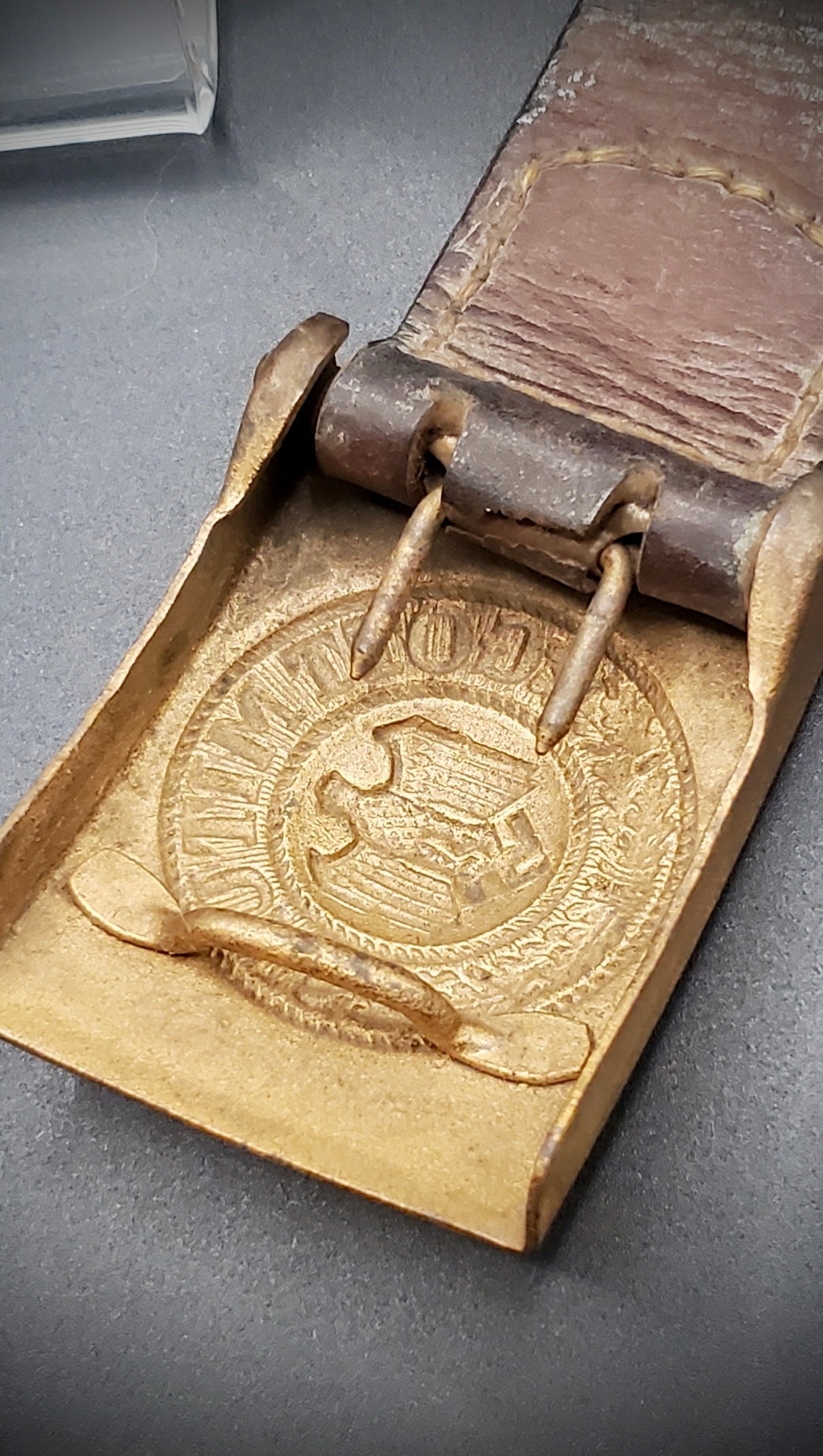 GERMAN WW2 1940 KRIEGSMARINE LEATHER TABBED BUCKLE BY B. HAARMANN, LÜDENSCHEID RARE