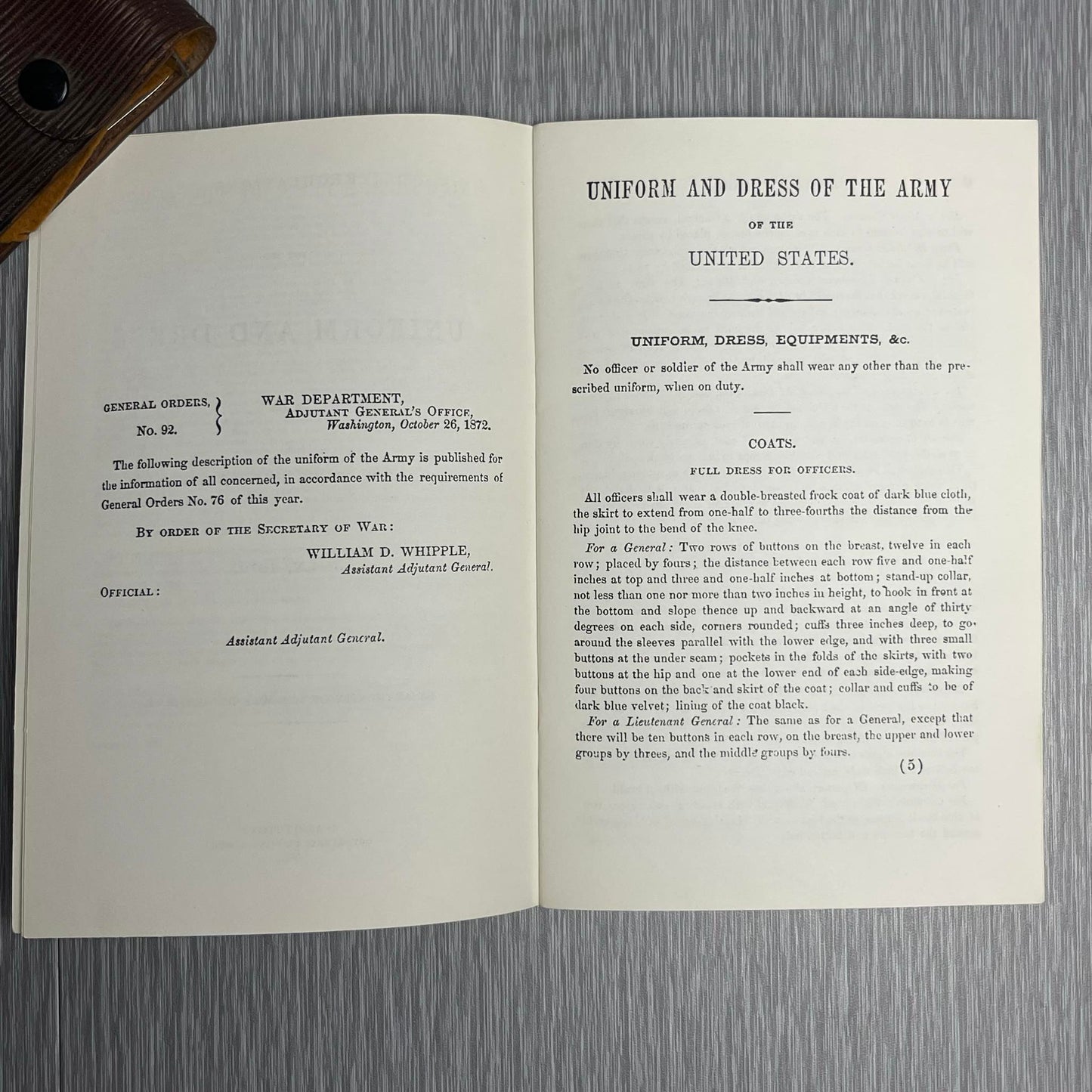 US ARMY BOOK “1872 REGULATIONS AND NOTES FOR THE UNIFORM OF THE ARMY OF THE UNITED STATES” 1972 MANOR PUBLISHING, STATEN ISLAND NY