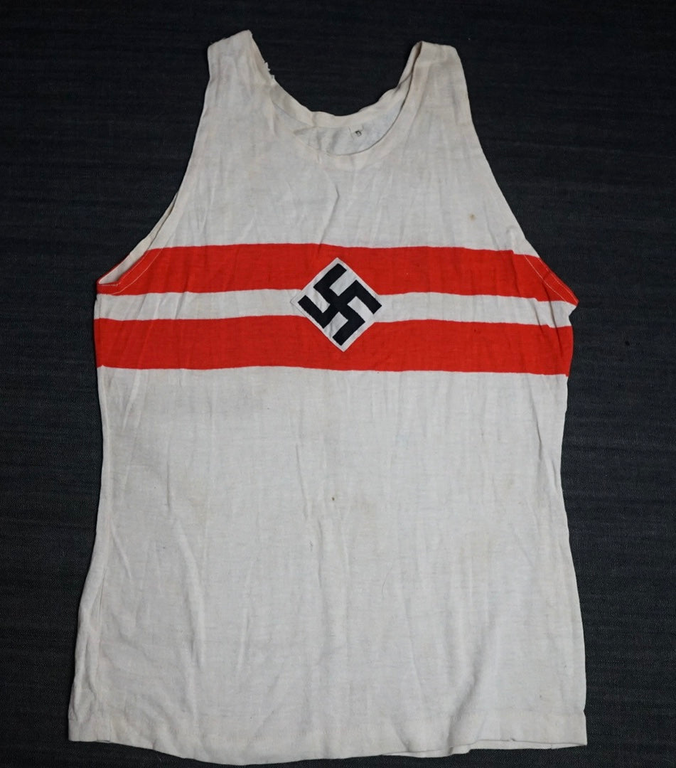 GERMAN WW2 HITLER JUGEND HJ SPORTS SHIRT W/ RZM TAG & MULTI-PIECE DIAMOND