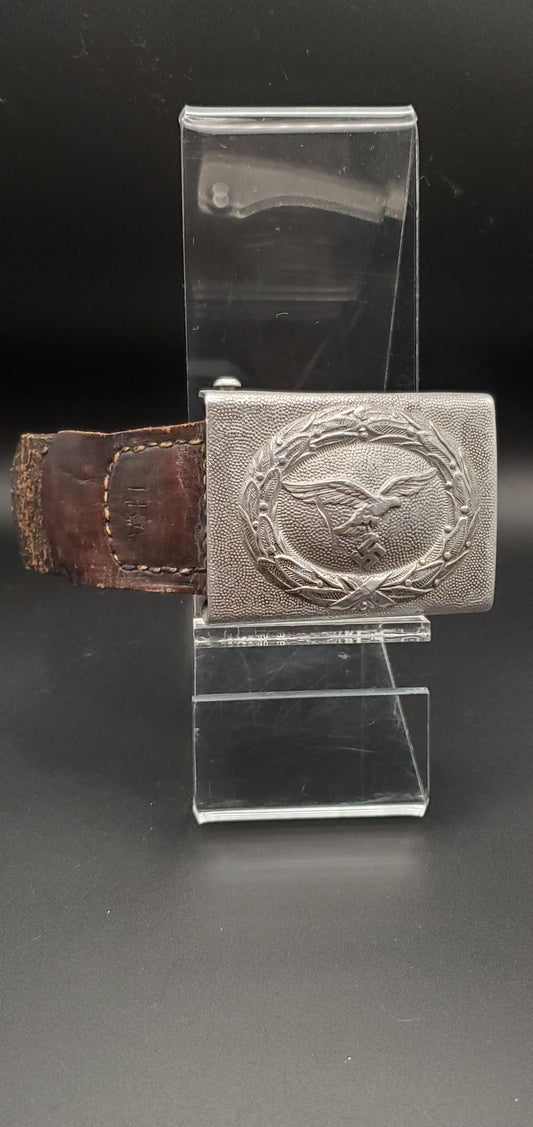 GERMAN PRE WW2 1938 LUFTWAFFE LEATHER TABBED BELT BUCKLE BY R.S.&S. & LBA MARKED