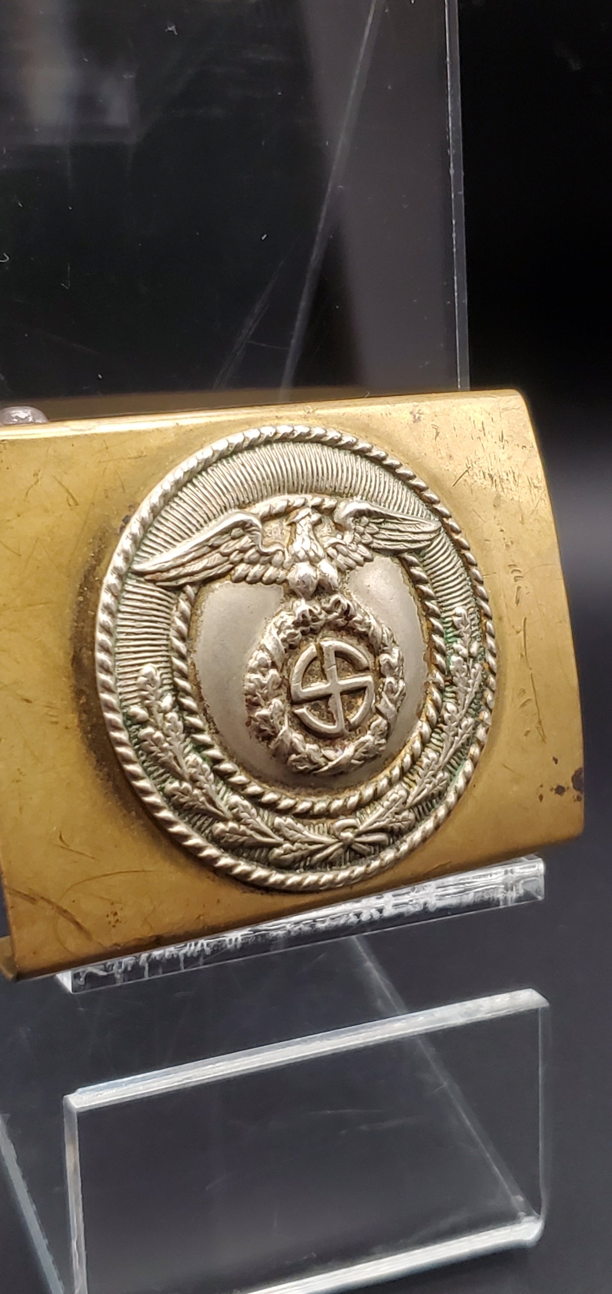 GERMAN WW2 STURMABTEILUNG „SA” EARLY 2-PIECE BELT BUCKLE W/ SUNWHEEL SVASTIKA