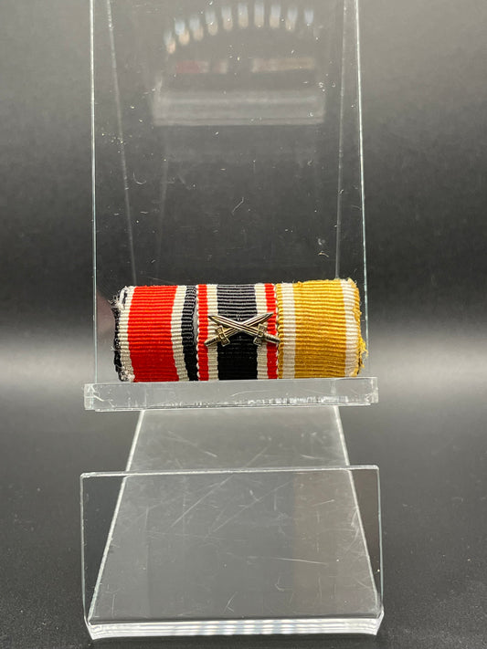 GERMAN WW2 3 PLACE RIBBON BAR EKII 1939, HINDENBURG CROSS W/ SWORDS, WEST WALL