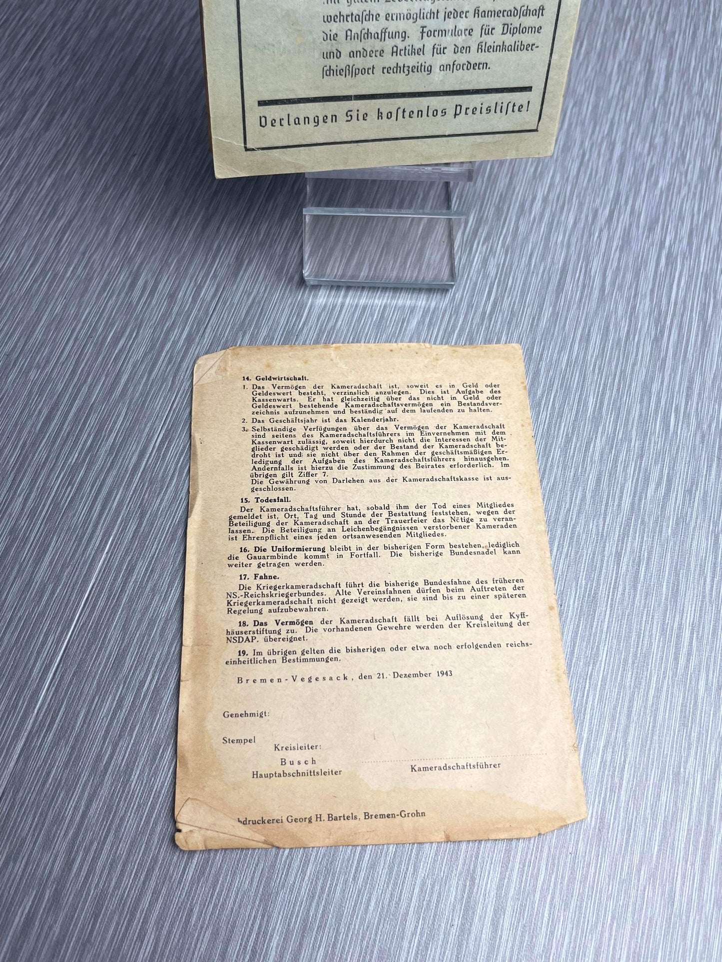 GERMAN WW2 DEUTSCHER REICHSKRIEGERBUND MEMBERSHIP BOOK