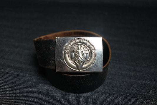 GERMAN WW2 HITLER JUGEND “HJ” BELT & BUCKLE ASSMAN RZM M4/39 RBNR MARKED