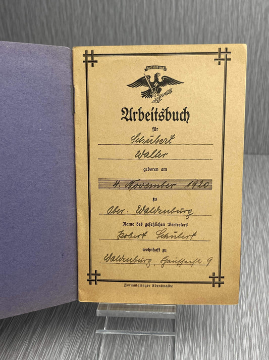 GERMAN WW2 EARLY TYPE ARBEITSBUCH 1936 WALTER SCHEIBERT WALDENBURG SCHLESIEN
