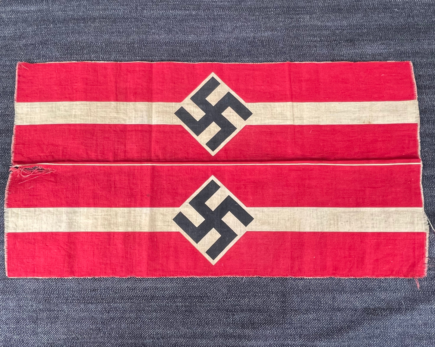 GERMAN WW2 HJ HITLER JUGEND 2 PRINTED & UNISSUED ARMBANDS STILL ON A FACTORY STRIP
