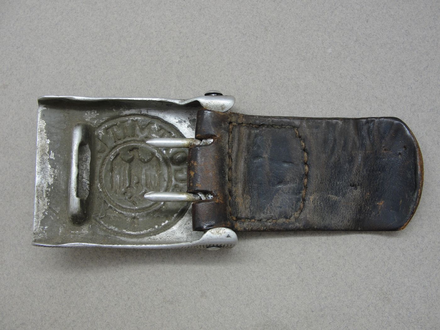 Army EM/NCO's Belt Buckle with Leather Tab - Original German Militaria