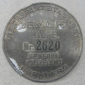 1937 REICHSPARTEITAG NÜRNBERG Vendor's Badge