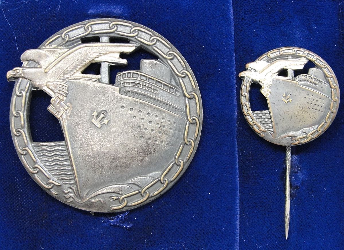 Cased Kriegsmarine Blockade Runners Badge with Miniature by Schwerin