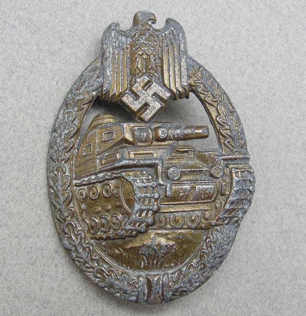 Army/Waffen-SS Panzer Assault Badge, Bronze Grade, by Wiedmann, Catch-Repaired