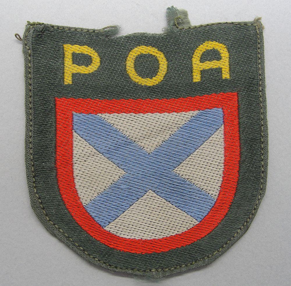 Bevo "POA" Russian Army of Liberation Foreign Volunteer Shield, Tunic-Removed