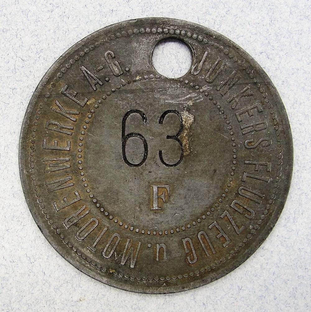 WW2 Junkers Aircraft Company Factory ID Tag
