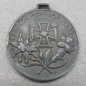 1943 Medal for German Mountain Troops,"I.GEN.KP.I.GEB.JÄG.E.BTL.98"