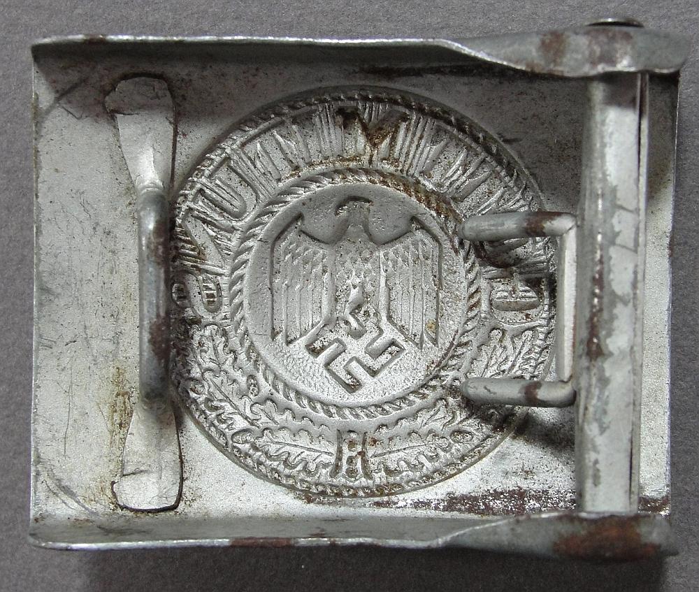 Army EM/NCO'S Belt Buckle, Silver-Painted Steel Example