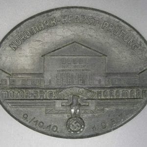 1937 NSKK Motor Brigade Nordmark Adolf Hitler School Table Medal