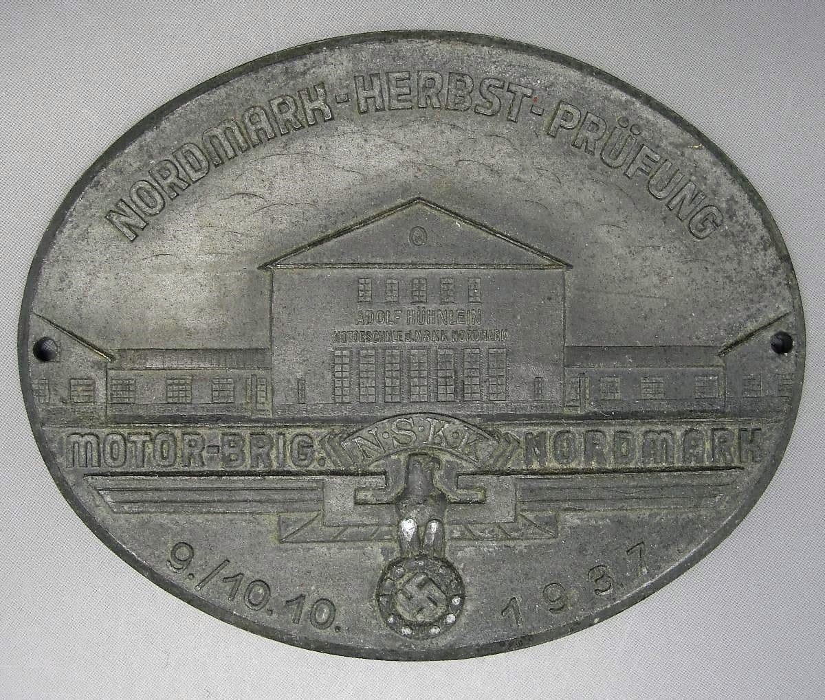 1937 NSKK Motor Brigade Nordmark Adolf Hitler School Table Medal
