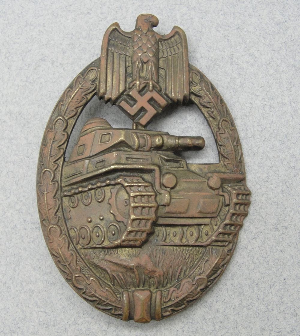 Early Panzer Assault Badge, Bronze Grade by Wurster, Hollowback Version